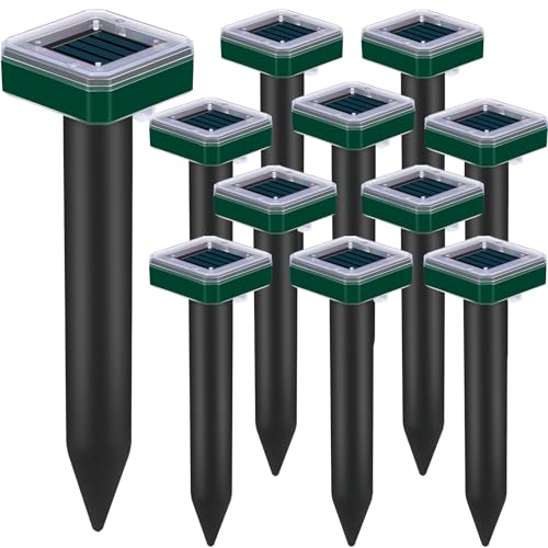 Paquete de 12 repelentes de topos alimentados por energía solar para césped, repelente de serpientes para patio, trampa de topos, marmota, repelente ultrasónico para exteriores, impermeable, ardilla
