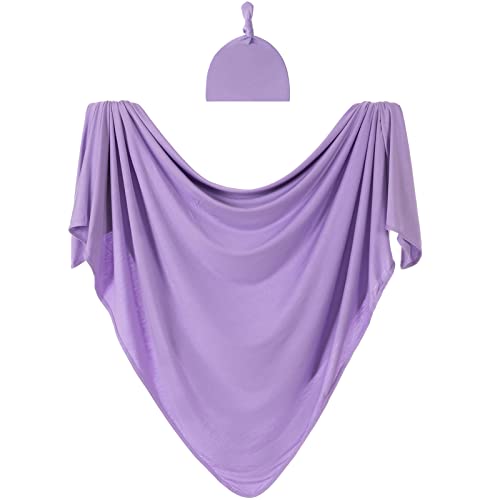 Bayceen Large Jersey Knitted Swaddle Blanket for Baby, Soft Stretchy Receiving Blanket for Newborns with Hat, Large 47 x BY001 Bayceen Swaddle Blanket