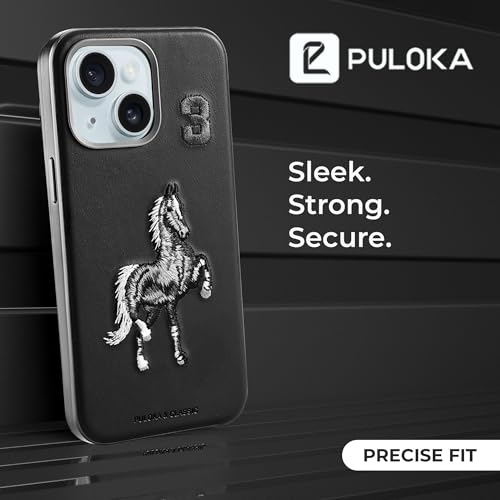 Image of PULOKA-Mobile Cover Compatible with iPhone 13-Horse Embroidery -Sleek & Stylish-Protective & Anti Scratch Phone Cover Vegan Leather Back Case -Men & Women-Santa Barbara Polo (Black)
