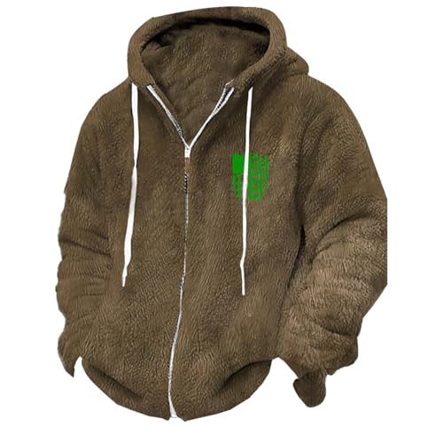 Mens Fuzzy Jacket Fleece Long Sleeve Print Zipper Hoodie Drawstring Coat Winter Soft Warm Outdoor Fashion Overcoat Plus Size3