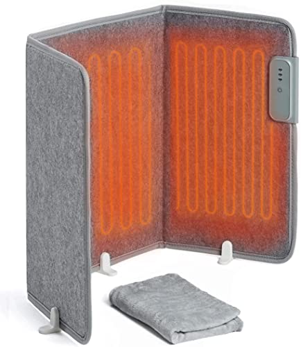 TEMGCO パネルヒーター 足元ヒーター デスク下 省エネ 冷え対策 3面ヒーター 折り畳み式 デスクヒーター 遠赤外線 オフィス 暖房器具 3段階の温度調節 速热 転倒オフ (グレー)