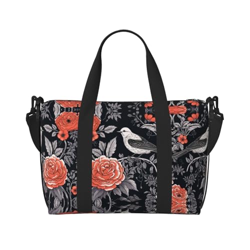 Travel Bag for Weekend Trips, Airplane Carry-On with Adjustable Strap, Chinese Painting Bird (5)2