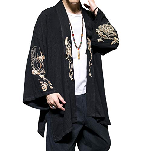 HAORUN Embroidery Dragon Men Japanese Coat Kimono Top Outwear Cotton Retro Loose Casual2