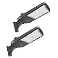Run Bison LED Parking Lot Light 200W/150W/100W Adjustable, 26000LM 5000K Adjustable Arm Mount LED Street Light with Dusk to Dawn Photocell, 100-277V IP65 Waterproof Shoebox Light for gym-2PK