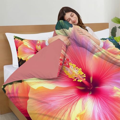 Housse de couette 200x200 hibiscus avec ses deux taies d'oreiller - 6