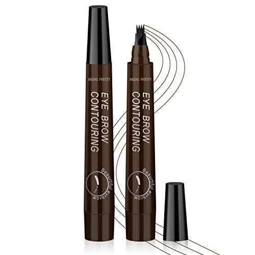 2PCS Eyebrow Pencil Dark Brown Microblading Eyebrow Pen with 4 point Micro-Fork Tip, Waterproof Eye Brow Create Long-Lasting Natural Eyebrow Tattoo Makeup Eyebrows Tool
