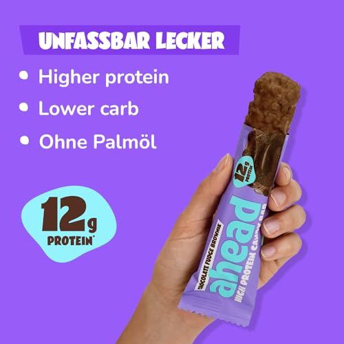ahead Protein Riegel | Fudge Brownie | 14x 45g Extra softer Protein Riegel mit cremigem Kern | Low Carb Eiweißriegel ohne Zuckerzusatz & ohne Palmöl 6