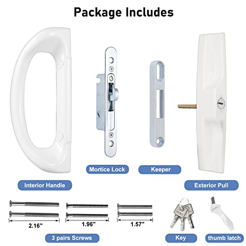 Patio Sliding Door Handle Set with Mortise Lock, Perfect Replacement Sliding Door Handle with Key Lock Fits Patio Doors Thickness 1-1/2\" to 1-3/4\", 3-15/16\" Screw Hole Spacing, Reversible Design