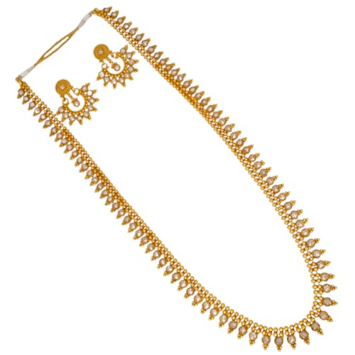 Image of Kollam Supreme Antique Gold Plated Kundan Stone Long Chain Set for Women