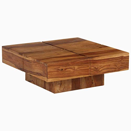 Festnight Mesa de Centro Extensible | Madera Maciza de Sheesham | 80x80x30 cm