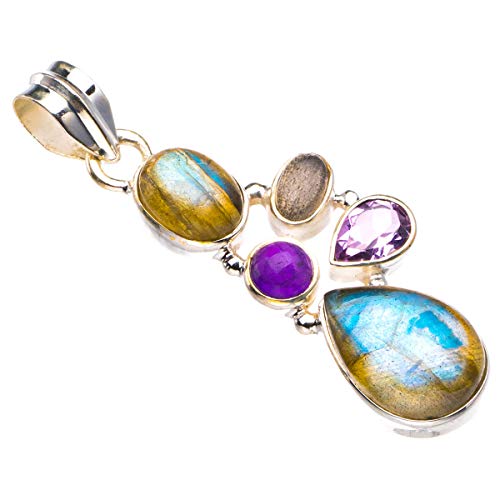 Pendentif en labradorite bleue et améthyste StarGems, argent 925 fait main, bijou vintage de luxe