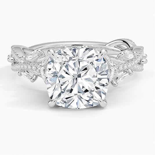 Cushion Cut Moissanite Engagement Ring, 1–5 Carat Colorless VVS1 Nature Inspired Ring, 925 Sterling Silver, 10K 14K 18K Solid Gold, Gift for Her