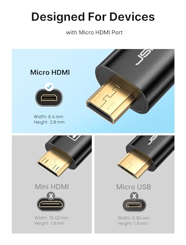 Image of JSAUX Micro HDMI to HDMI Adapter, Micro HDMI Male to HDMI Female Adapter Cable, 4K@60Hz HDR 3D 18Gbps-Black