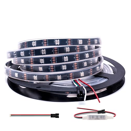 Image of WS2812b 150Pixels 5M Individually Addressable LED Pixel Strip Programmable Full Color SMD 5050 RGB Strip Rope Light DC 5V Waterproof (Black PCB 16.4FT 30Pixels /m IP67)