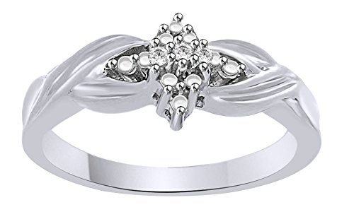 White Natural Diamond Accent Engagement Ring 925 Sterling Silver (0.03 Ct) Ring Size-10