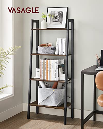Vasagle Ladder Shelf, 4-Tier Bookshelf, Storage Rack, Bookcase With Steel Frame, For Living Room, Home Office, Kitchen, Bedroom, Industrial Style, Rustic Dark Brown And Black Ulls44Bf #TOP1