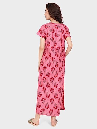 Image of Evolove Women's Cotton Long Maxi Night Gown Nighty Dress with Pocket & Stylish Button, Super Soft Comfortable (LNG-Button)