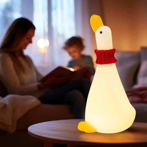 Image of Duck Night Light Silicone Cute Dorm Bedroom Home Decor Night Light for Breastfeeding Squishy Duck Nightlight Cordless Rechargeable Dimmable Touch Fun Bedside Desk Lamp for Christmas Gifts (Dream Duck)
