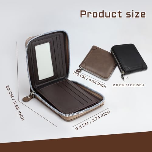 WishLotus Wallets for Men, Leather Mens Wallet with Smooth Zipper, Wallet for Men with Zipper Pocket Cash Credit Slot, Men Wallet for ID Card Cash Bills Coin (Black)2