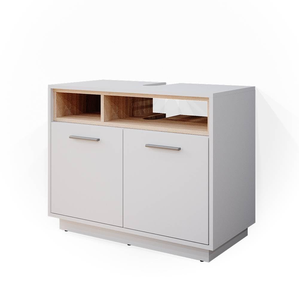 Vicco Mueble bajo Lavabo Beatrice, Blanco, 80 x 64 cm | con hueco para sifón y estantes abiertos