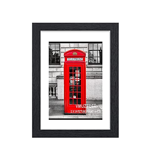 Vmuzeder 11X14 Picture Frame Rustic Black Wood Set Of 6,Display Pictures 8X10 With Mat Or 11X14 Without Mat,Multi Photo Frames Collage For Wall #TOP1