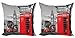 ABAKUHAUS Europa Set de 2 Fundas para Cojín, Londres Retro Cabina de teléfono, con Estampado en Ambos Lados con Cremallera, 60 cm x 60 cm, Rojo Gris