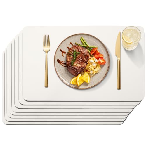 Maxpearl Faux Leather Placemats Set of 8, Easy to Clean, Ivory White