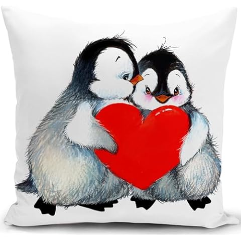 KUNQIAN Penguin Cushion Cover for Couples Cover