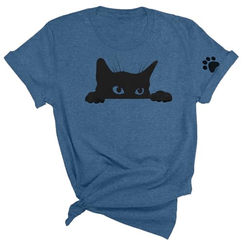 Image of JINTING Cat Shirts for Women - Loose Fit Lightweight Short Sleeve Graphic Tee
