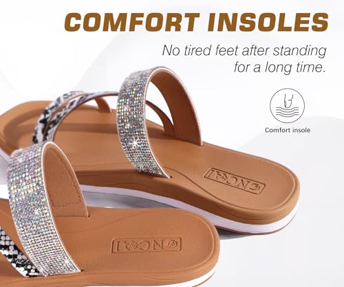 Image of ONCAI Women's Slide Sandals Trendy Square Summer Flat Dressy Sandals for Women 2025 Cross Strappy Open Split-Toe Ring with Slip-on Rubber Soles
