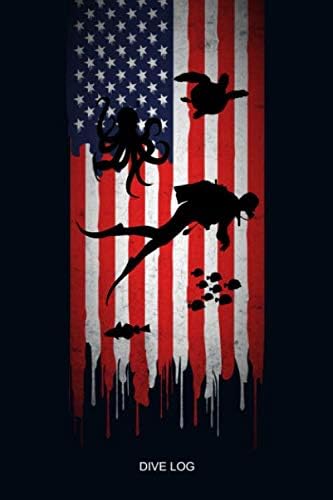 DIVE LOG: Detailed Scuba Dive Log Book For Up To 110 Dives - US America Flag Diver Silhouette - Journal Note Book Booklet Diary Log Book Memo 110 ... Water Dive Course Dive Teacher Instructor