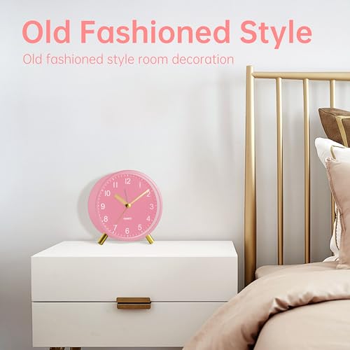 Image of JALL Analog Alarm Clock, 4 inch Super Silent Non Ticking Small Clock with Night Light, Battery Operated, Simple Design, Easy Setting for Office, Bedroom, Bedside, Desk, Teens, Elders, Adult, Pink