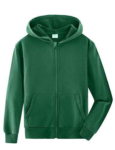 Spring&Gege Youth Solid Full Zipper Hoodies Soft Kids Hooded Sweatshirt For Boys And Girls Size 5-6 Years Dark Green #TOP15