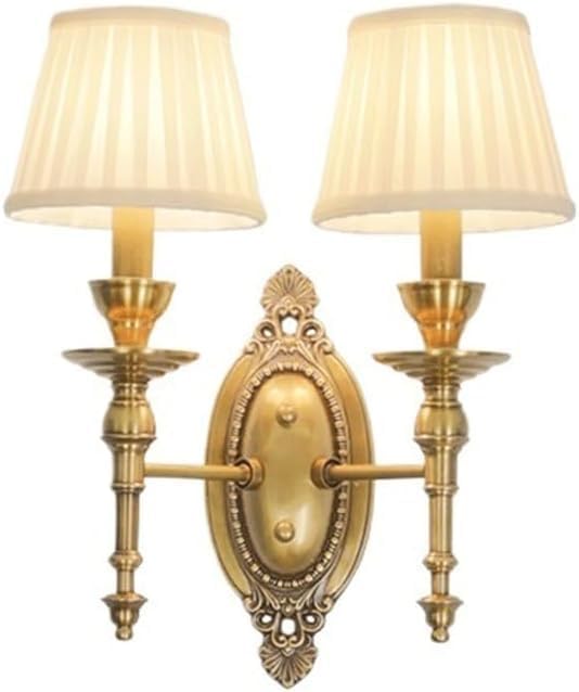 Modern Fresh Bedside Wall Sconces European Simple Art Wall Lamp Retro Brass Interior Decoration Lighting Fixture Brushed Gold Finish with White Fabric Shade for Bedroom Living Room Hallway