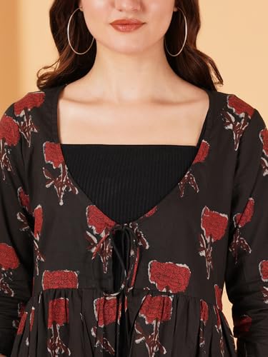 Image of COTLAND Fashions Jaipuri Cotton Printed Black Shrug /Jacket /Cape for Women