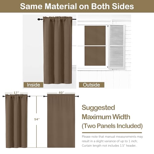 Image of Brown Short Blackout Curtains for Bedroom 54 Inches Long 2 Panels, Modern Window Treatment Solid Thermal Insulated Curtains for Living Room, Dual Rod Pocket Blackout Drapes, 2x40Wx54L Inches