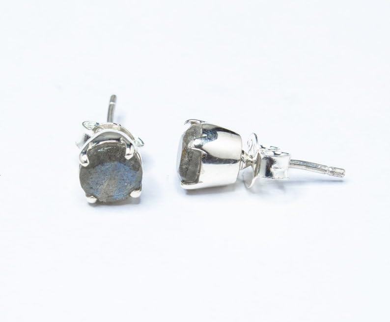 Boucles d'oreilles labradorite rare 6mm et argent 925 facetté - 2