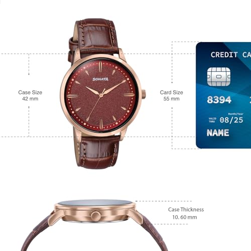 Image of Sonata Jashn with Quartz Analog Red Dial Brown Leather Strap Men's Wedding Watch - 77208WL01