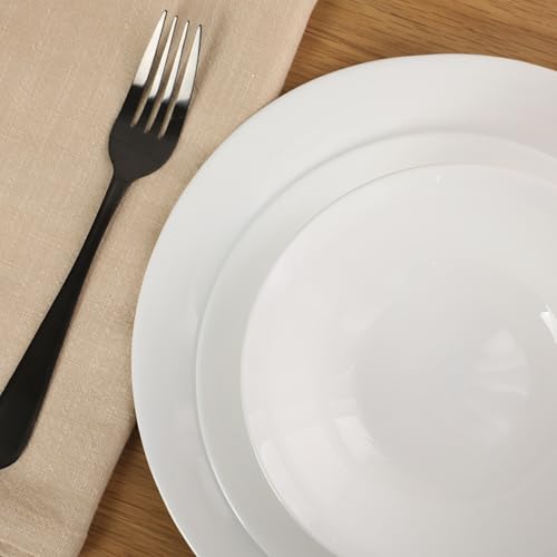 Image of Gibson Home Vanilla Hills 12-Piece Opal Glass Dinnerware Set, Service for 4 - Includes 10 inch Dinner Plates, 8 inch Salad Plates & 6.5 inch Bowls - Microwave Safe, Dishwasher Safe, Chip Resistant - White, Round