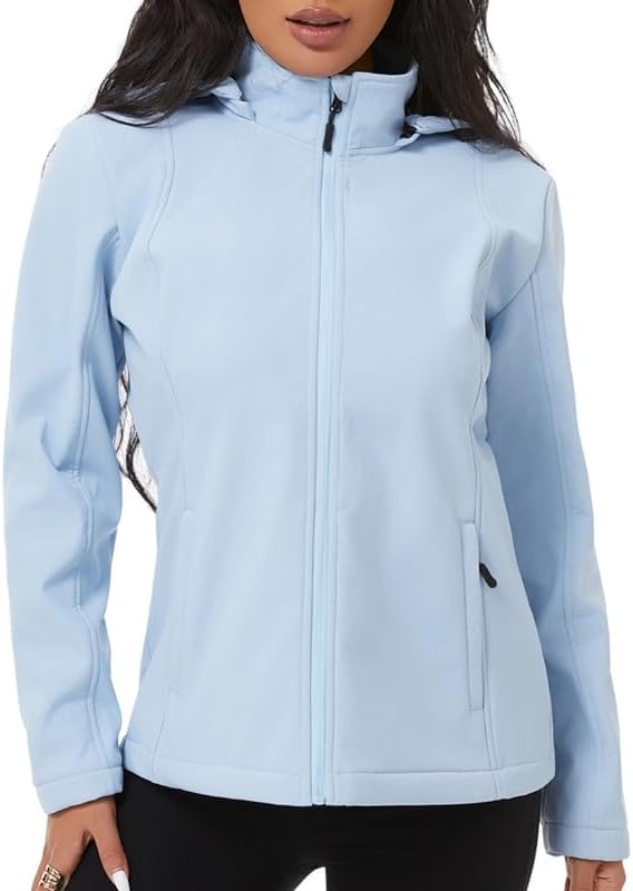 KVE Women's Softshell Jacket Light Hooded Windproof Coat Insulated Windbreaker for Outdoor Hiking - Image 6