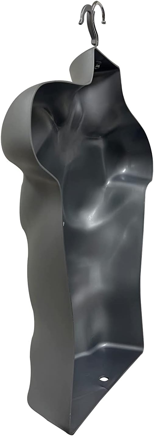 Gray Plastic Male Hanging Mannequin Hollow Back Flesh Body Torso Dress Form Open Back & Hanging Hook, S-M Sizes