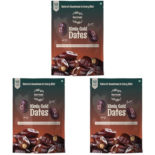 Image of Khari Foods Premium Black Kimia Dates, High Fibre, Soft Khajur /khajoor, Energy Booster, Clean Health Snacks (1kg) (Pack of 3)