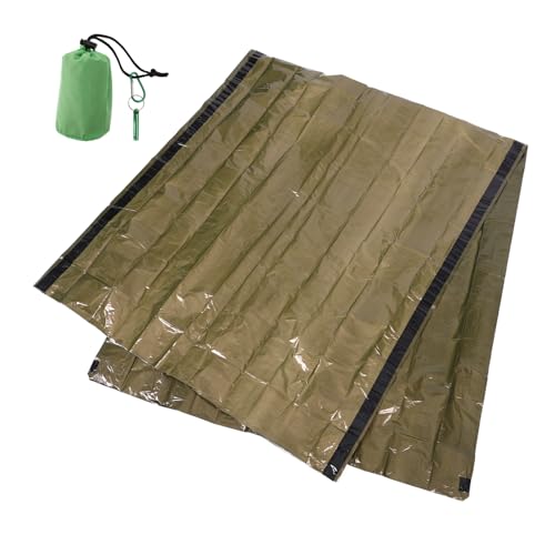 OSOLADY 1 Set Outdoor Space Blanket Travel Sleeping Sack Emergency Survival Blanket Sleeping Sack for Adults Hiking Blankets Sleep Sack Carabiner Emergency Bag Polyester Green