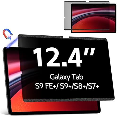 Protescreen Magnetic Privacy Screen Protector for Samsung Galaxy Tab S9 Plus/Tab S9 FE+/S7 FE 5G/S8/S7 Plus 12.4 Inch, Anti-Spy, Bubble-Free, 9H Tempered Glass, 1 Count