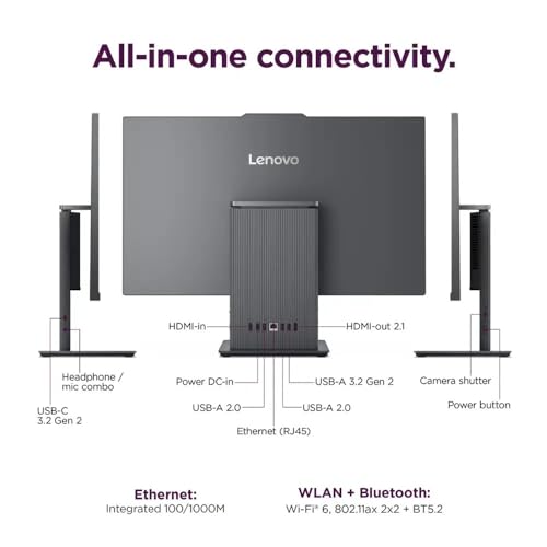 Lenovo IdeaCentre All-in-One Desktop Computer, 24" FHD Display, 6-core AMD Ryzen 5 7535HS, 16GB DDR5, 512GB SSD, Wi-Fi 6, HDMI in&Out, Wireless KB&Mouse, Windows 11 Home - Image 6
