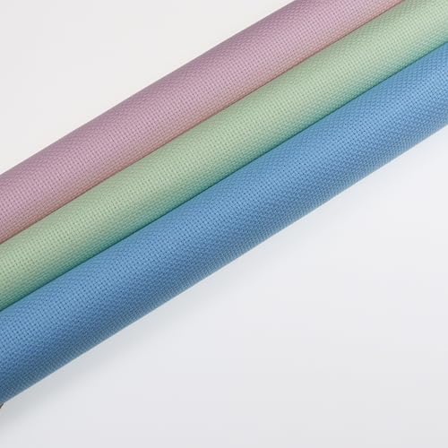 Image of KCS 3 pc of 15 inch x 18 inch(38cmx45cm) Counted Cross Stitch Cotton Aida Cloth Needlework Rolled Fabric Box,16CT,Light Blue+Pink+Light Green