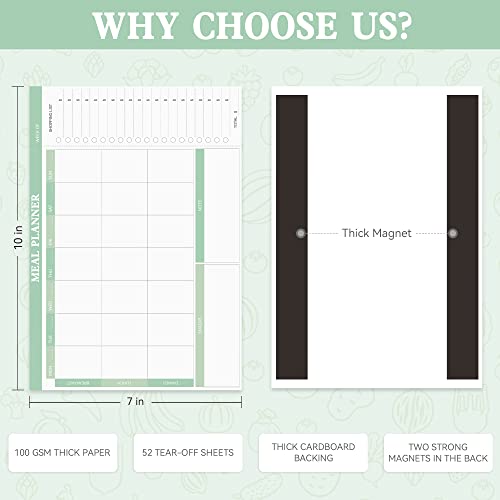 Meal Planning Notepad Magnetic Meal Planner And Grocery List Notepad Weekly Undated Meal Planner Notebook With Tear Off Shopping List, Note, 52 Weeks, Green(7"X10") #TOP3