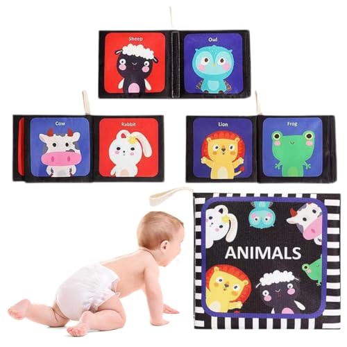 Libros Blandos para Bebés,1 Pieza,contraste libro bebé,Libro Sensorial de Actividades para Bebé,Animales Activity Libros Blandos,para Bebés 0 3 6 12 Meses