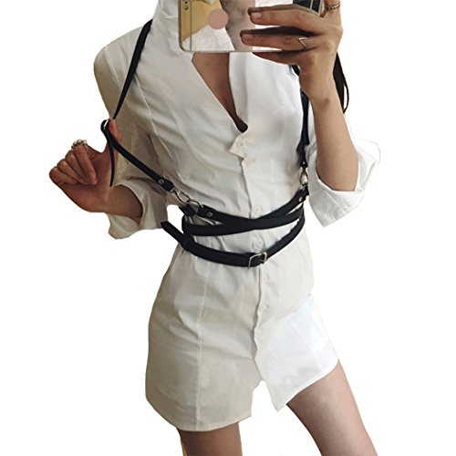 Raylans Women's Waist Belts Punk Faux Leather Adjustable Harness Straps(Leather1#)