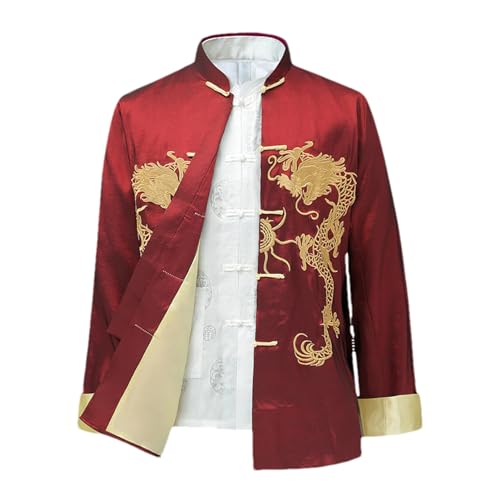 Traditional Chinese Style Embroidery Dragon Hanfu Blouse Tang Suit Men's Kung Fu Tops Jackets Cheongsam Year Coats